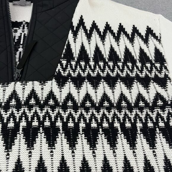T By Talbots Women Sweater Large Black White Quilted Neck Fair Isle Thermolite - Picture 4 of 12